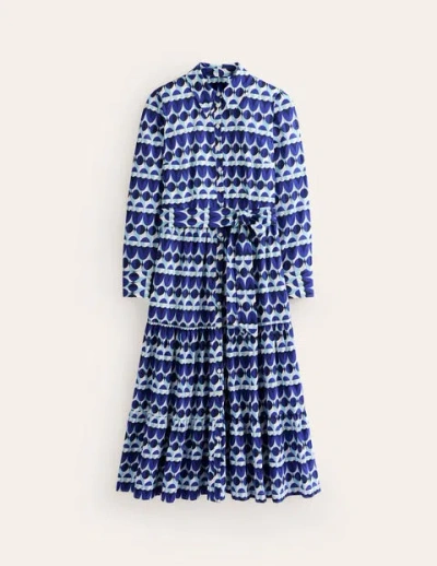 Boden Flo Cotton Midi Shirt Dress Blue, Abstract Illusion Women