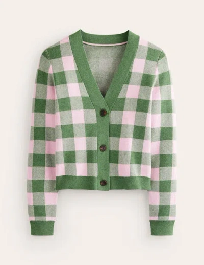 Boden Gingham Cardigan Green Tambourine, Orchid Pink Women