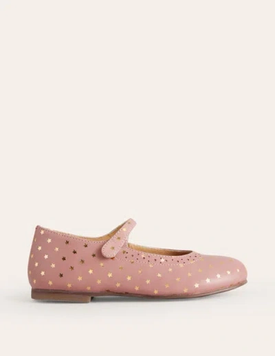 Boden Kids' Gold Foil Star Mary Janes Ballet Pink Girls