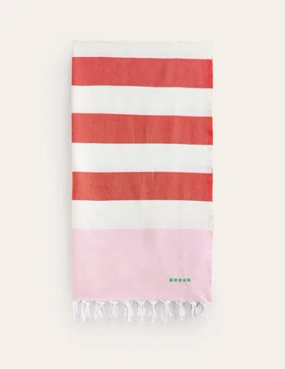 Boden Hammam Towel Firecracker Orange And Pink Women  In White