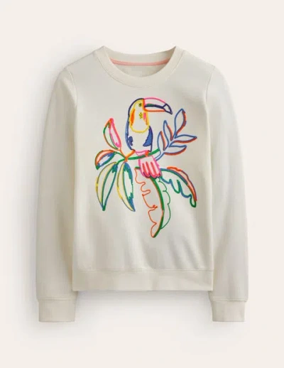 Boden Hannah Embroidered Sweatshirt Ivory, Embroidered Toucan Women