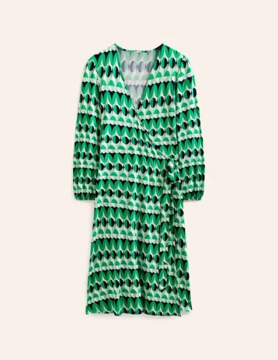 Boden Joanna Jersey Midi Wrap Dress Ming Green, Abstract Illusion Women