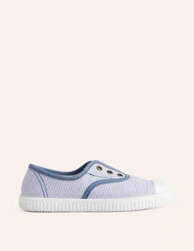 Boden Kids' Laceless Canvas Pull-ons Blue Ticking Stripe Girls