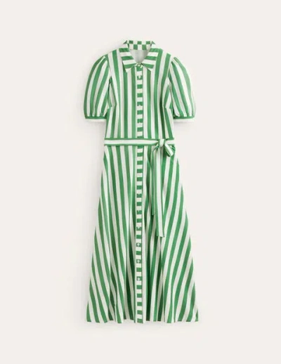 Boden Libby Jersey Midi Shirt Dress Green, Ivory Stripe Women