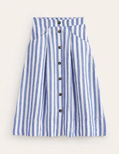 Boden Petra Linen Midi Skirt Cobalt Woven Stripe Women