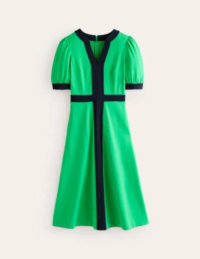 Boden Petra Puff Sleeve Ponte Dress Green Tambourine Women
