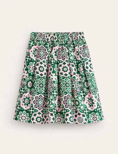 Boden Pleated Cotton Skirt Green Tambourine, Artisian Geo Women