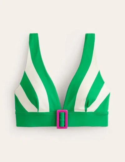 Boden Resin Buckle Bikini Top Green/ Ivory Stripe Women