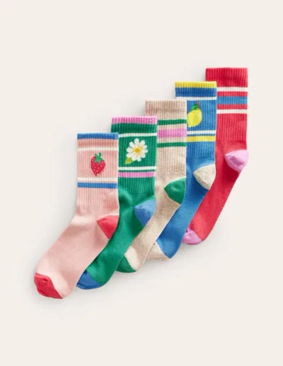 Boden Kids' Ribbed Socks 5 Pack Motif Multi Girls