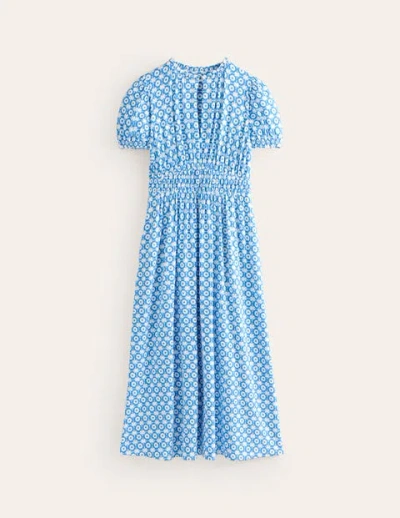 Boden Rosanna Jersey Midi Tea Dress Brilliant Blue, Blossom Tile Women