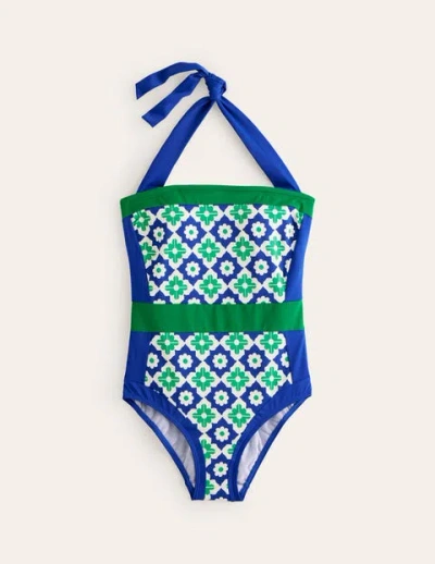 Boden Santorini Halterneck Swimsuit Surf The Web, Geometric Stamp Women  In Green