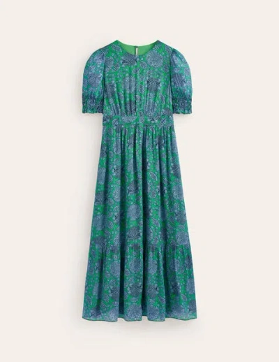 Boden Smocked Cuff Maxi Dress Ming Green, Gardenia Swirl Women