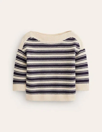 Boden Textured Cotton Stripe Sweater Navy, Ivory Textured Stripe Women