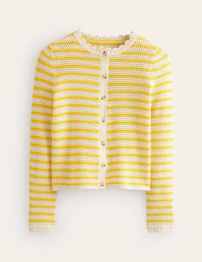Boden Textured Scallop Cardigan Ivory/ Mimosa Yellow Women  In Ivory/ Passion Fruit Yellow