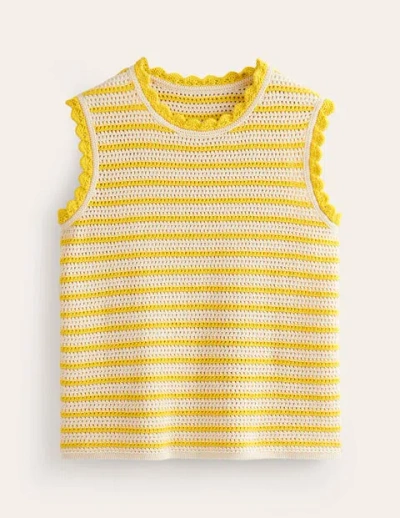 Boden Textured Scallop Vest Ivory/ Passionfruit Yellow Women