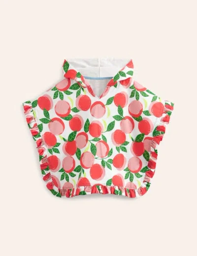 Boden Kids' Towelling Poncho Hoodie Ivory Peaches Girls  In Pink