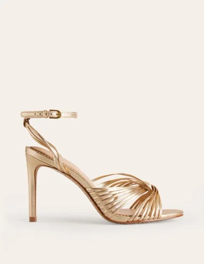 Boden Twist Front Heeled Sandals Gold Metallic Leather Women