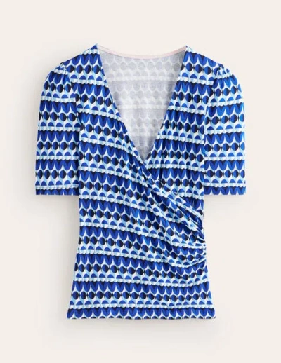 Boden Wrap Front Jersey Top Blue, Abstract Illusion Women
