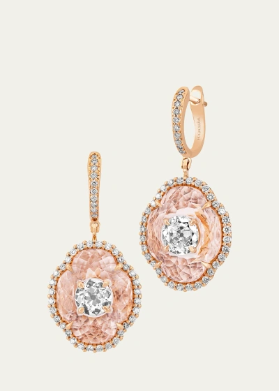 Boghossian Rose Gold Inlay Morganite Drop Earrings With Diamonds In Pink