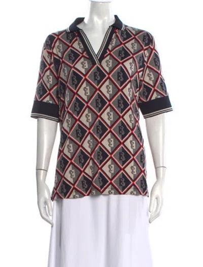 Pre-owned Bogner Graphic Print V-neck Polo W/ Tags In Multicolor