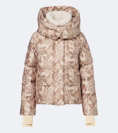 Bogner Naia Hooded Printed Down Ski Jacket In Neutral