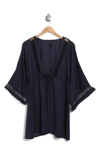 Boho Me Front Tie Tunic Dress In Navy