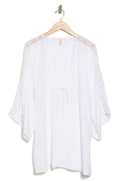 Boho Me Lace Trim Cover-up Tunic Top In White