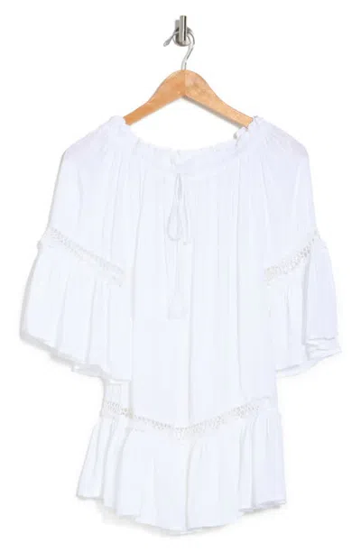 Boho Me Ladder Cutout 3/4 Sleeve Dress In White