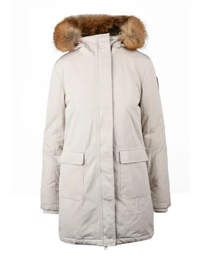 Bomboogie White Fitted Polyester-blend Parka In Grey