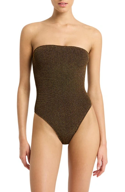 Bondeye Fane Metallic Strapless One-piece Swimsuit In Cocoa Lurex