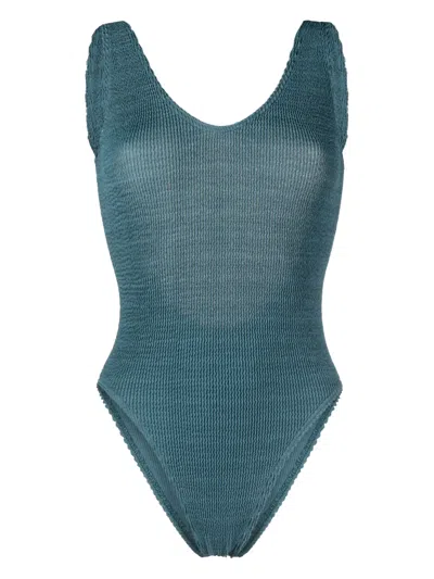 Bondeye Textured Open-back Swimsuit In Blue