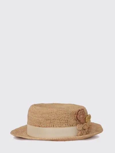 Bonpoint Crochet Raffia Hat With Application In Brown