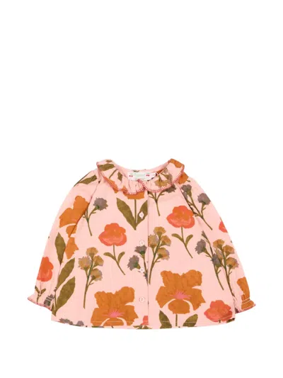 Bonpoint Babies' Floral-print Ruffled-collar Shirt In Pink