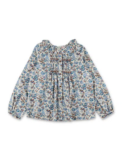 Bonpoint Girl's Liberty Floral Organic Cotton Mini Blouse With Hand-embroidered Smocking In Northern Blue