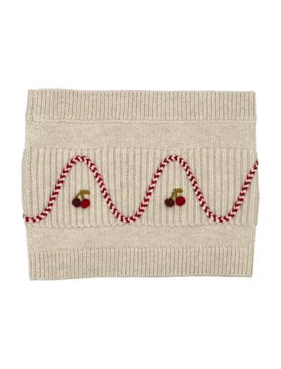 Bonpoint Girls Cherry Knit Neck Warmer In Ficelle