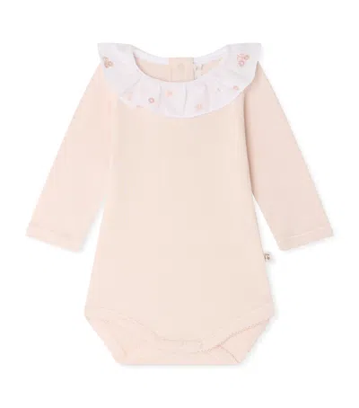 Bonpoint Kids'  Organic Cotton Ruffled Bodysuit In Pink