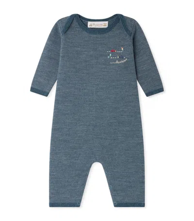Bonpoint Kids'  Wool Embroidered-car Playsuit In Blue