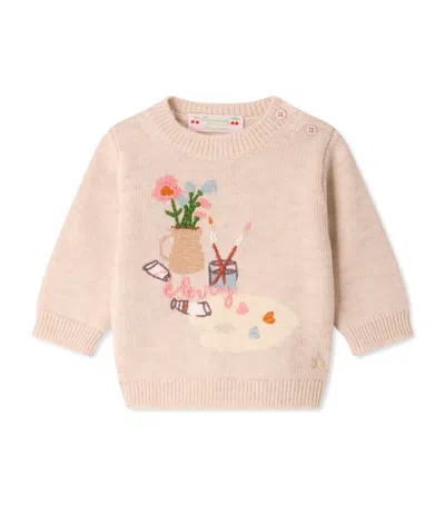 Bonpoint Kids'  Wool-cotton Embroidered Sweater In Neutral