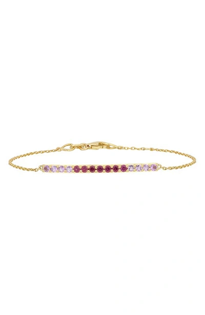 Bony Levy 14k Gold Bar Pendant Bracelet In Pink Rhodolite Amethyst