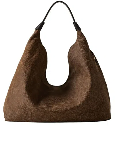 Borbonese Borsa Hobo M Large Slouchy Textured Shoulder Bag In Brown