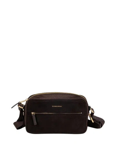 Borbonese Chocolate Brown Partridge-eye Print Camera Bag In Black