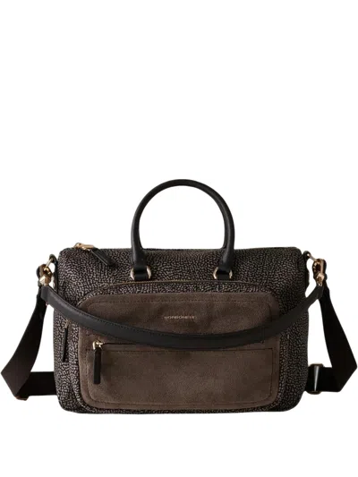 Borbonese Dark Brown Suede Medium Structured Bag