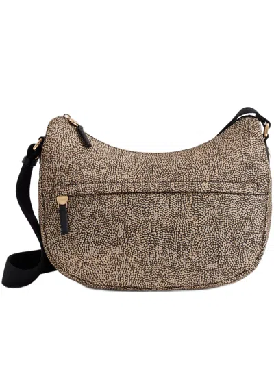 Borbonese Luna Middle Medium Textured Leather Shoulder Bag In Beige