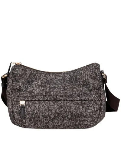 Borbonese Luna Small Curved Pebble Leather Shoulder Bag In Grey
