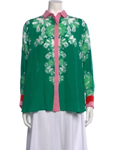 Pre-owned Borgo De Nor Floral Print Long Sleeve Blouse In Green