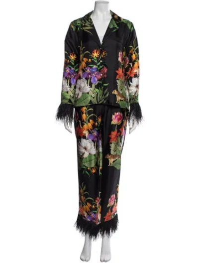 Pre-owned Borgo De Nor Silk Floral Print Pant Set W/ Tags In Black
