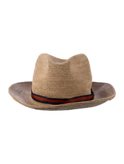 Pre-owned Borsalino Straw Fedora Hat In Neutrals