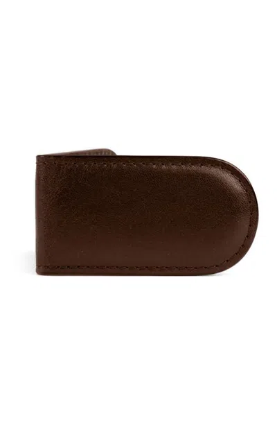 Bosca Leather Money Clip In Dark Brown
