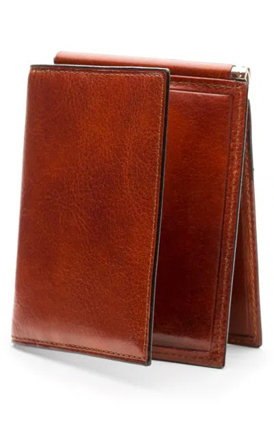 Bosca Leather Money Clip Wallet In Amber