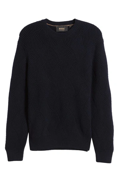 Boss Camel Mezzo Wool & Cashmere Crewneck Jumper In Dark Blue